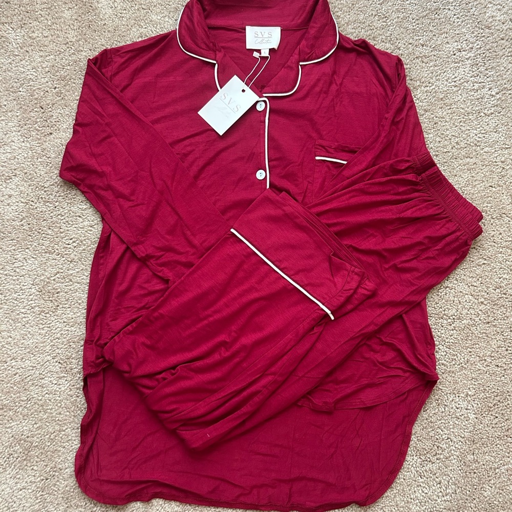 Red Pajama Set with White Trim